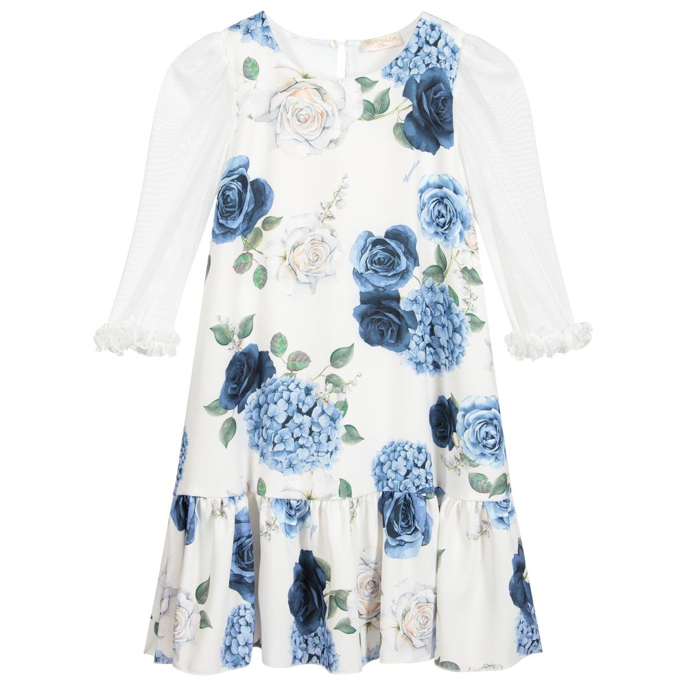 Monnalisa Chic-Teen Blue Floral Shift Dress | Childrensalon Outlet