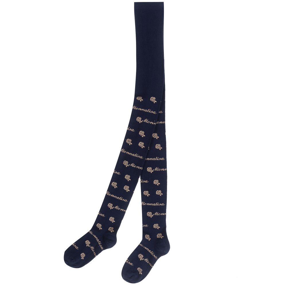 Monnalisa-Teen Blue & Gold Logo Tights | Childrensalon Outlet
