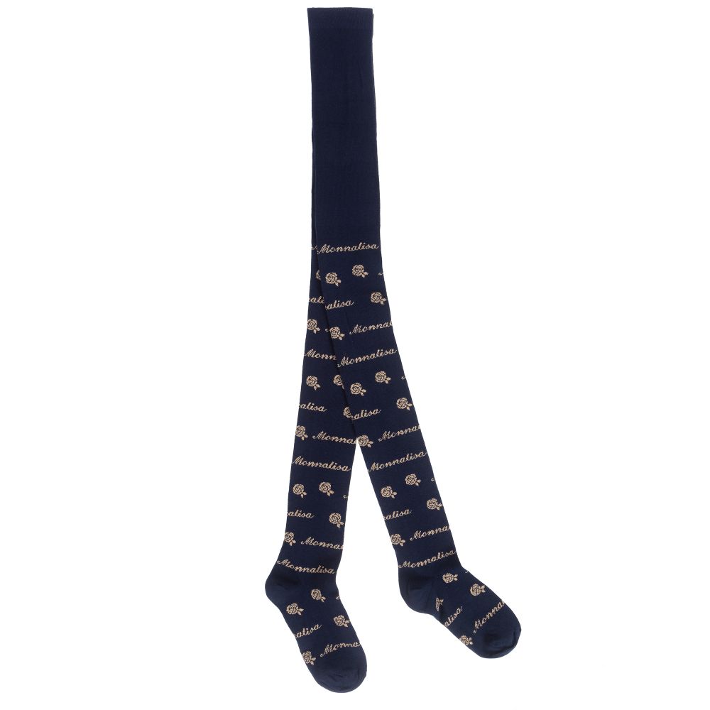 Monnalisa - Teen Blue & Gold Logo Tights | Childrensalon