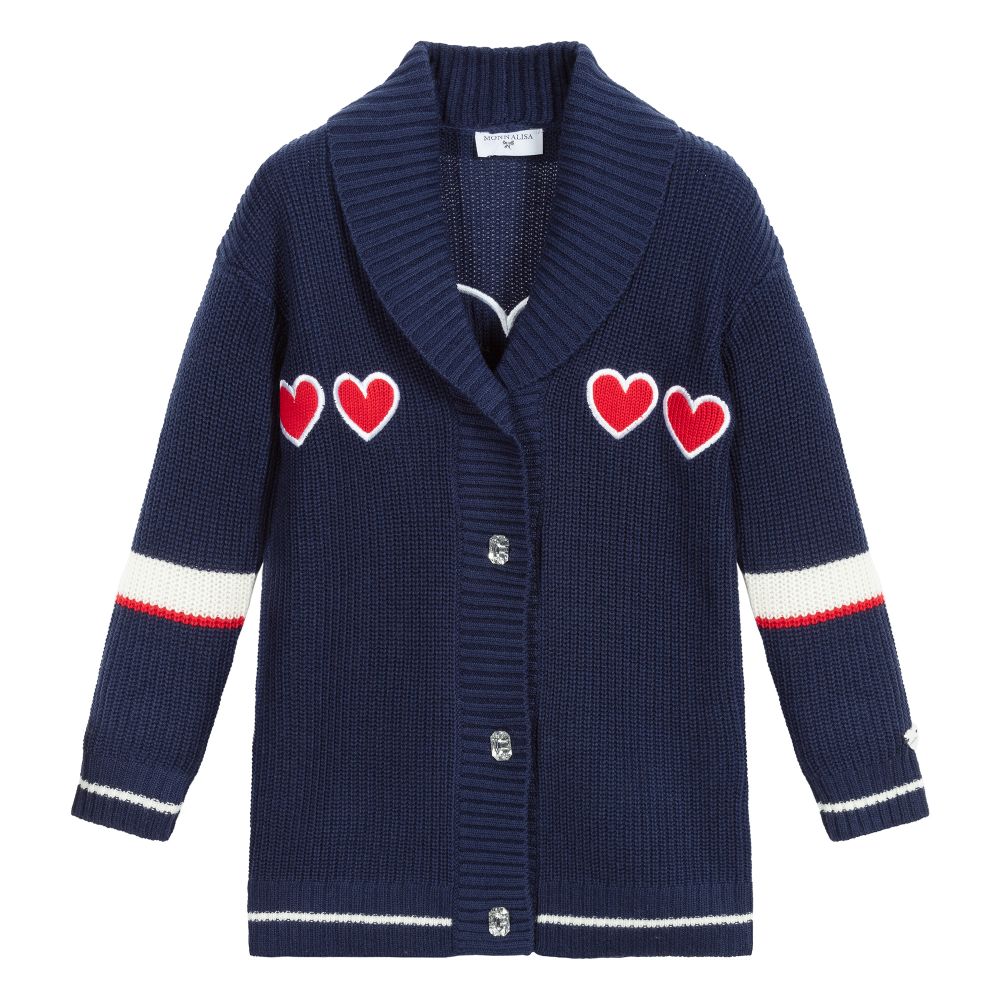 Monnalisa - Teen Blue Heart Cardigan  | Childrensalon