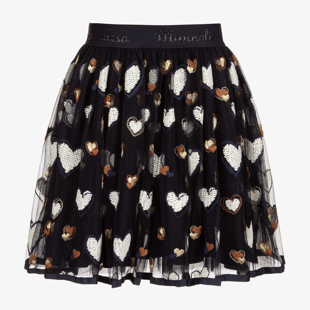 Monnalisa-Синяя юбка с сердечками для подростков | Childrensalon Outlet