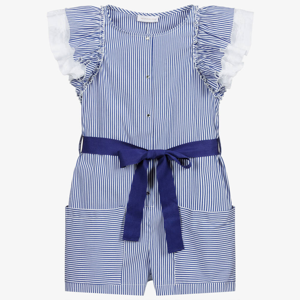 Monnalisa-Teen Blue Striped Playsuit | Childrensalon Outlet