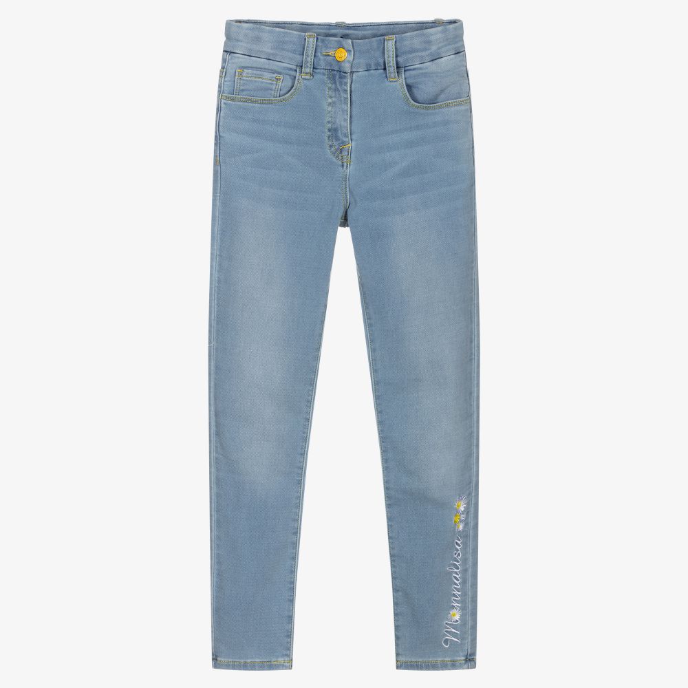 Monnalisa - Blaue Teen Tweety Jeans mit Gänseblümchen | Childrensalon