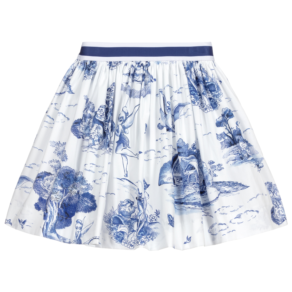 Monnalisa - Бело-голубая юбка из хлопка для девушек | Childrensalon