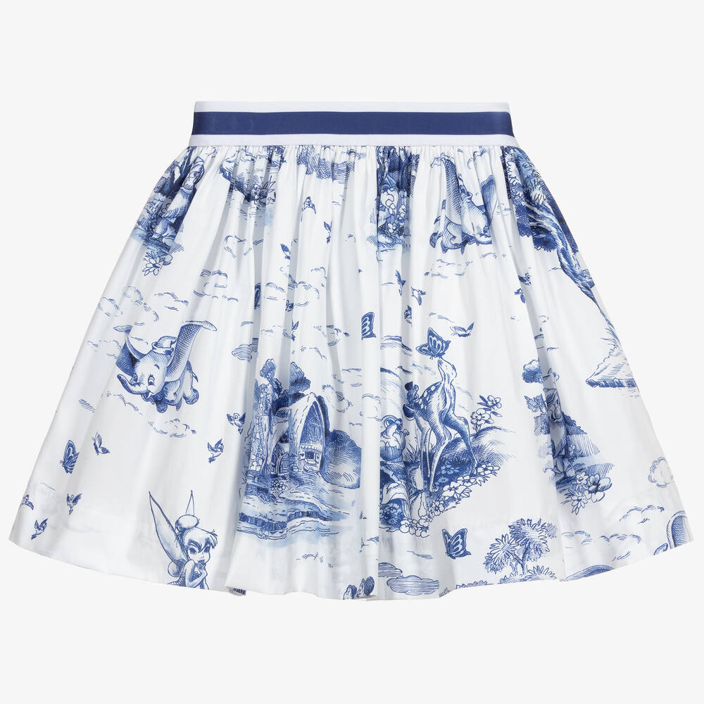 Monnalisa-Бело-голубая юбка из хлопка для девушек | Childrensalon Outlet