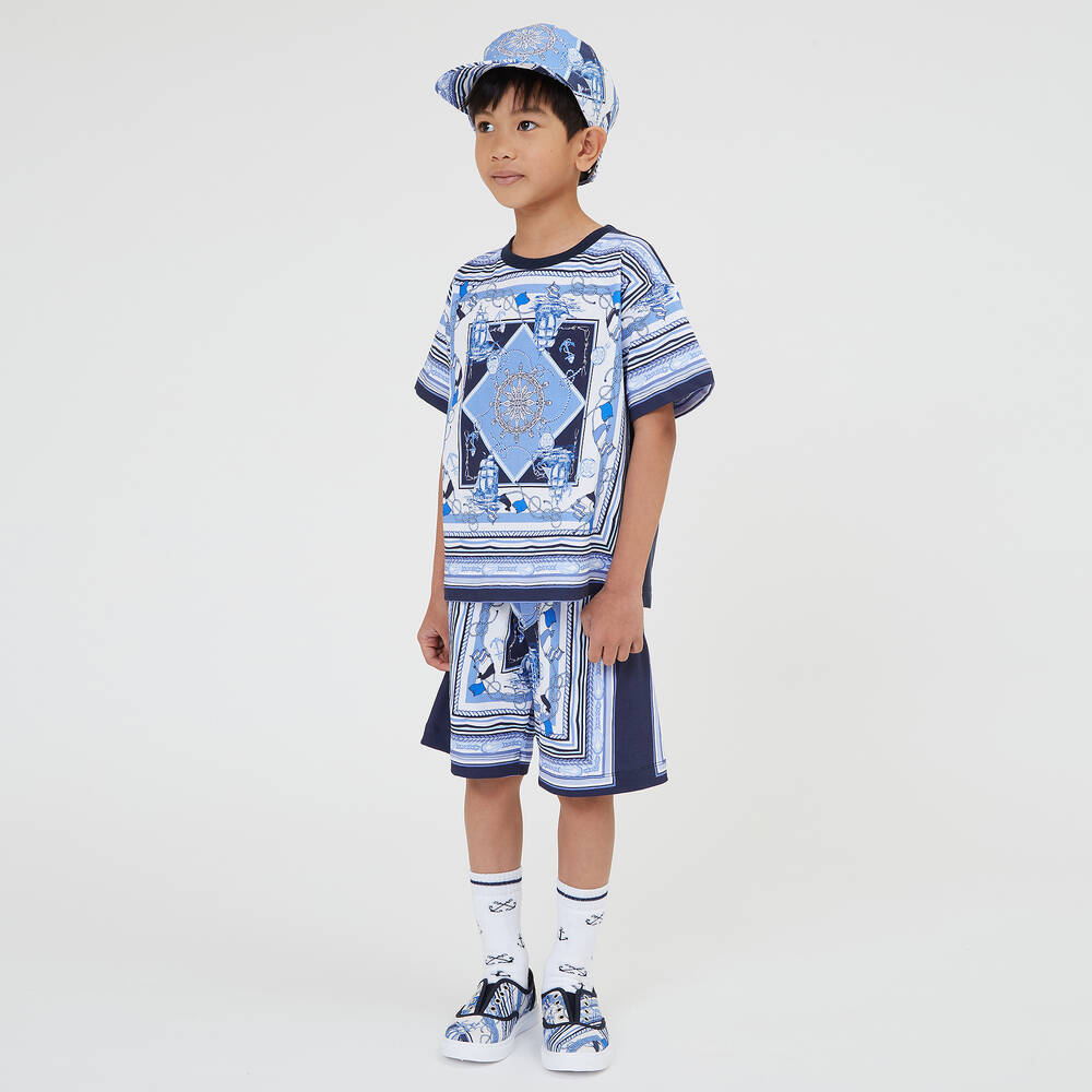 Monnalisa-Teen Boys Blue Nautical Slip-On Trainers | Childrensalon Outlet