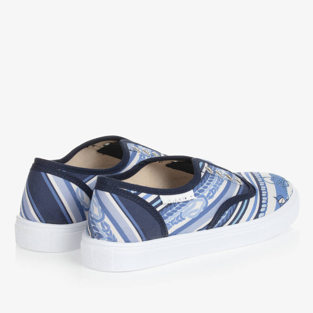 Monnalisa-Teen Boys Blue Nautical Slip-On Trainers | Childrensalon Outlet