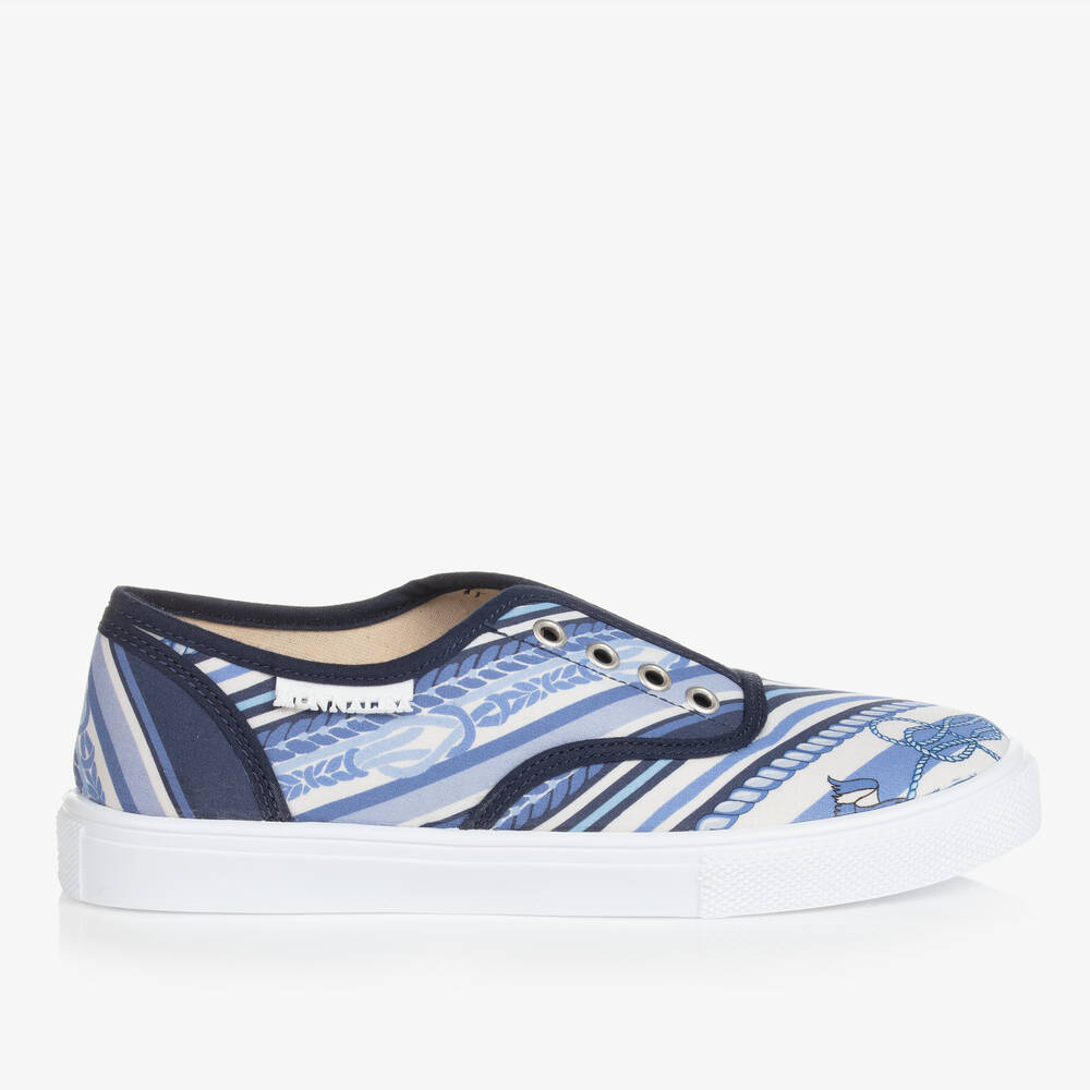 Monnalisa Teen Boys Nautical Slip On Trainers Boys Kids 35 Blue Cotton by Childrensalon