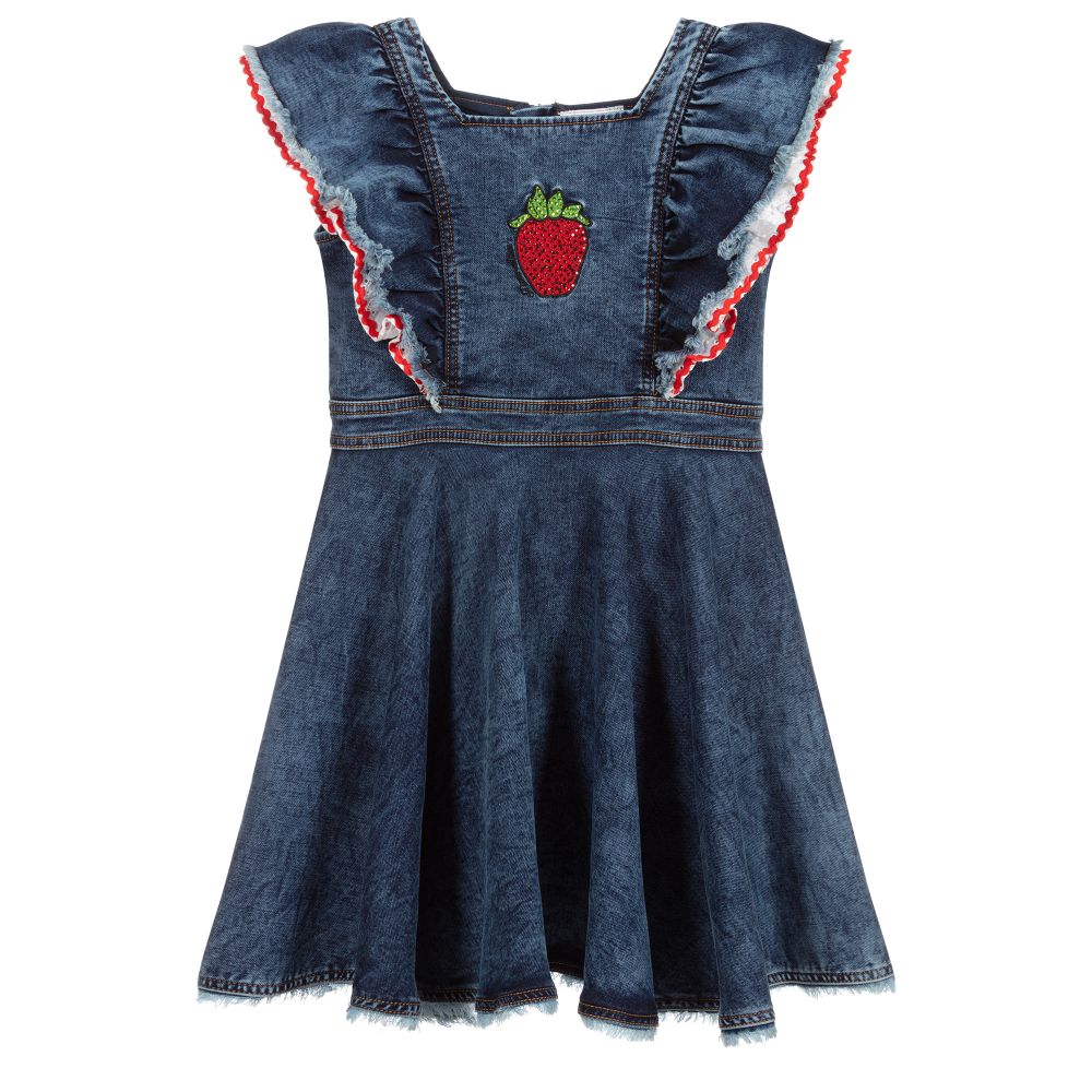 Monnalisa - Джинсовое платье с клубникой для подростков | Childrensalon