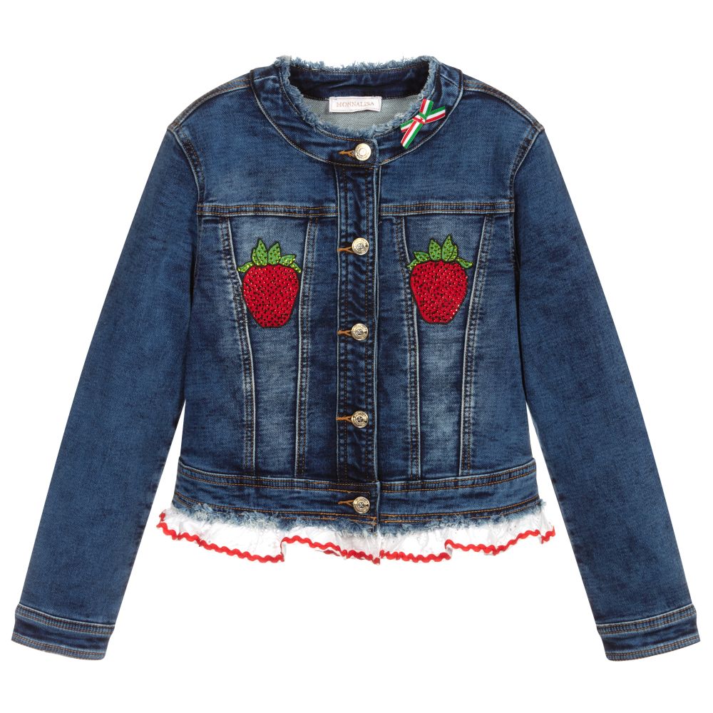 Monnalisa - Teen Denim Strawberry Jacket | Childrensalon