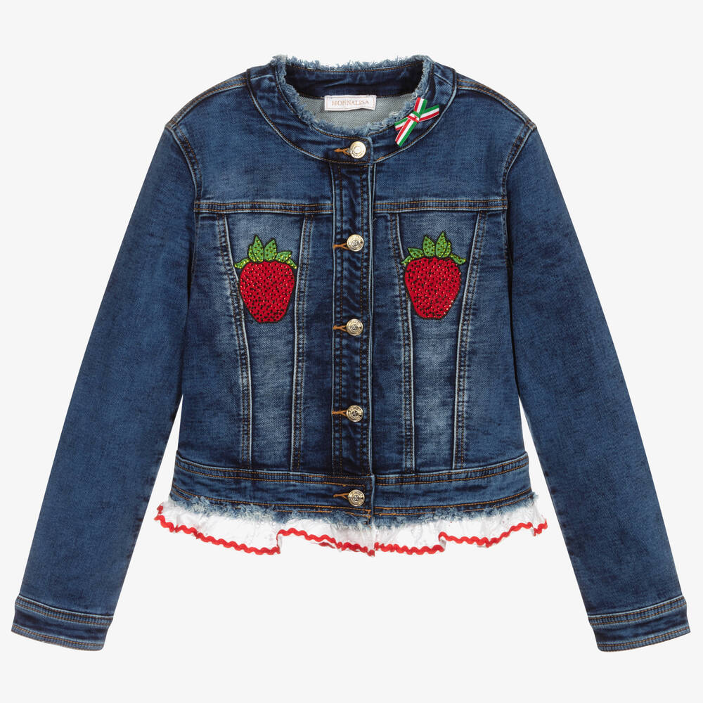 Monnalisa-Джинсовая куртка с клубникой для подростков | Childrensalon Outlet