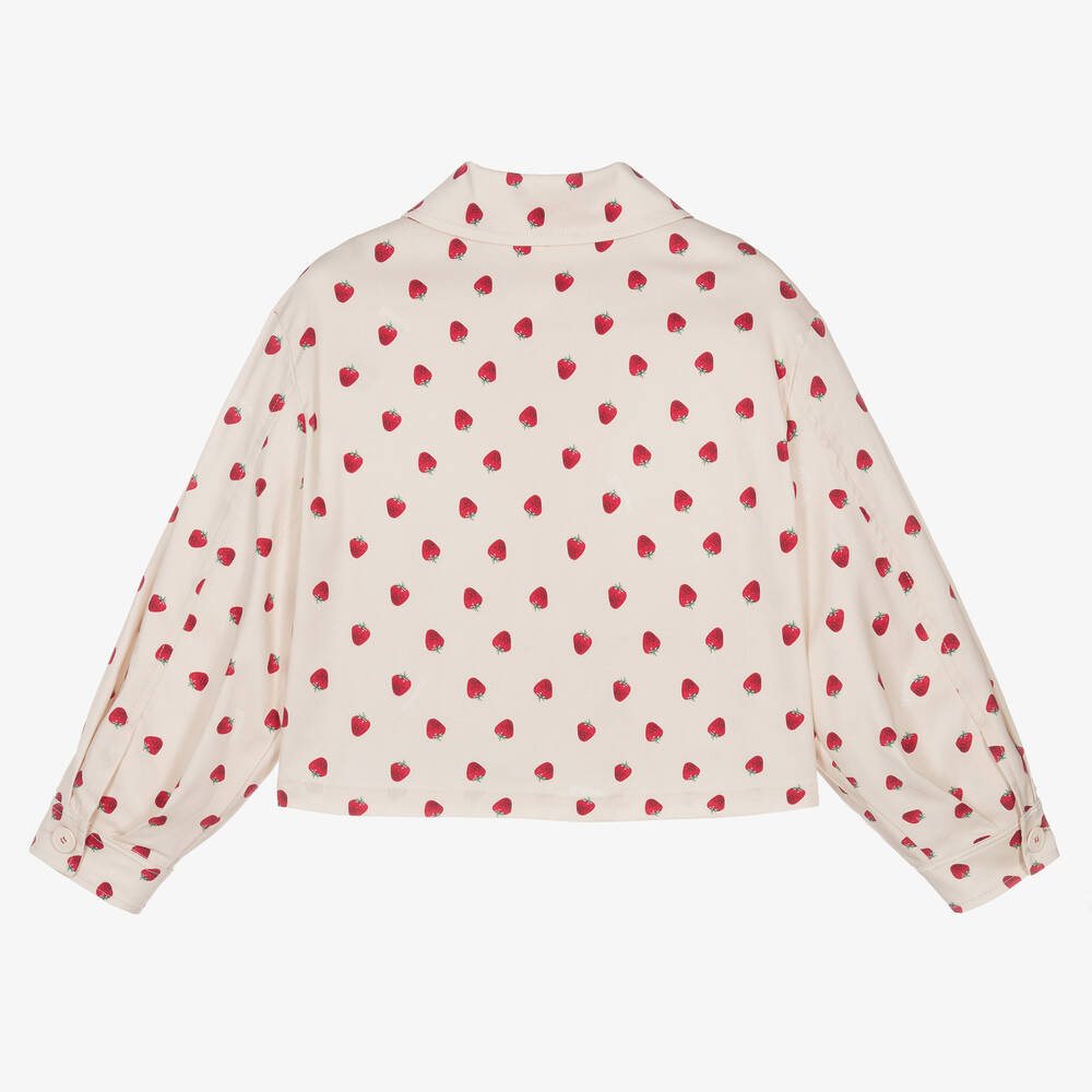 Monnalisa-Teen Girls Beige Cotton Strawberry Shacket | Childrensalon Outlet