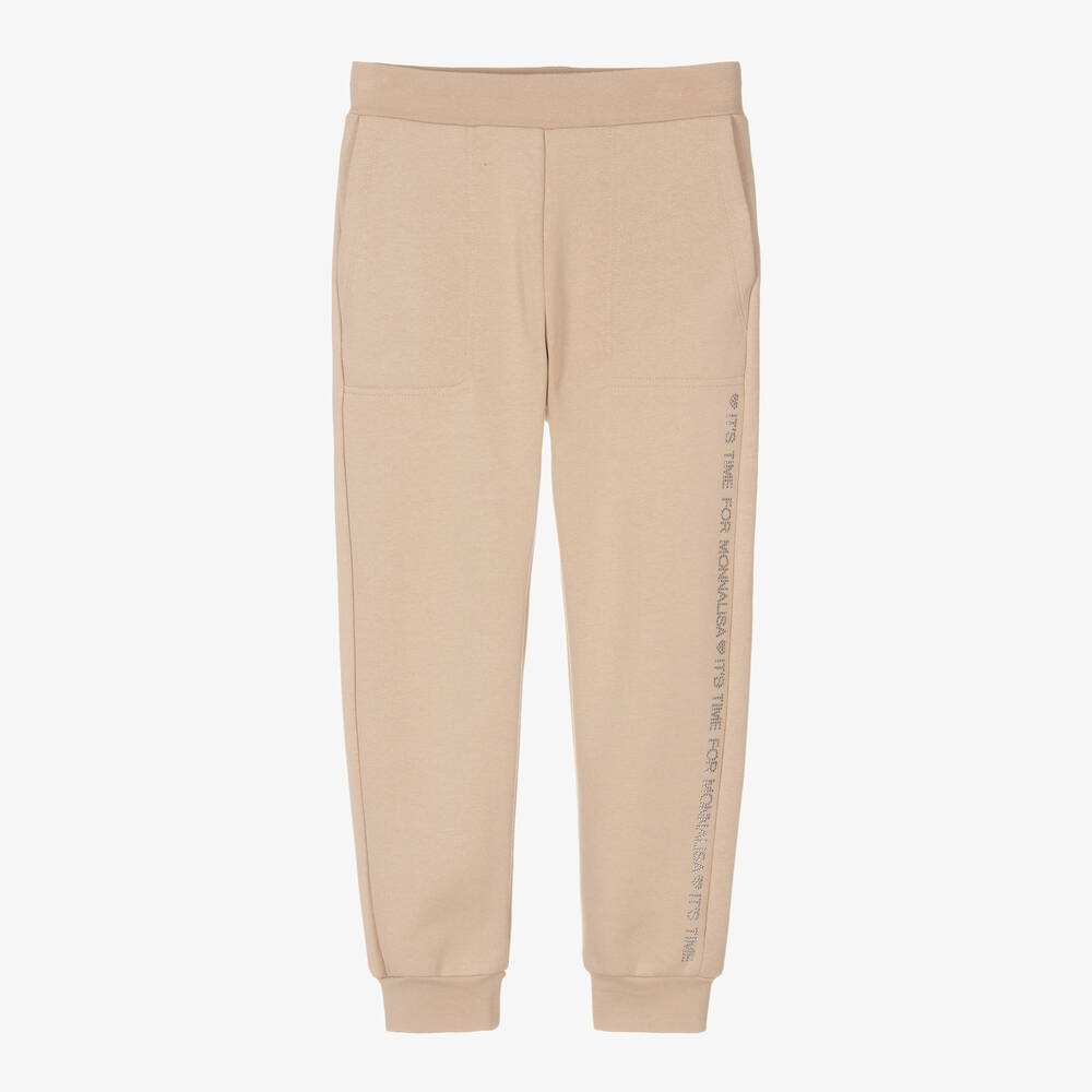 Monnalisa - Teen Girls Beige Diamanté Joggers | Childrensalon