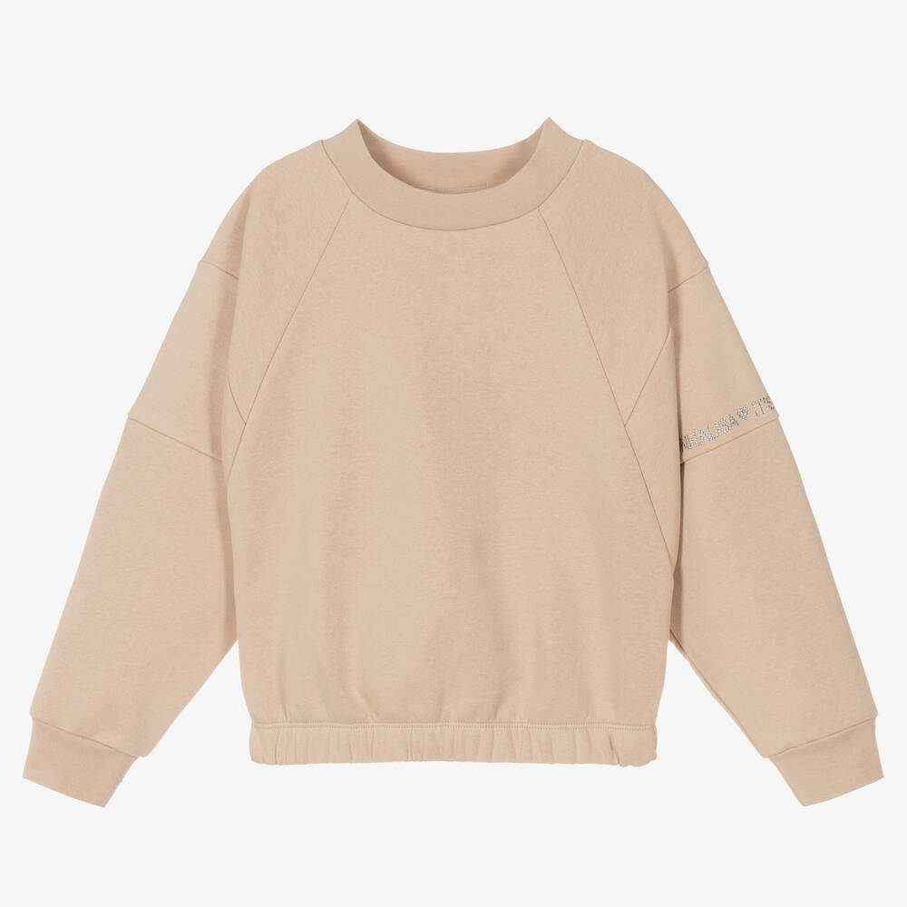 Monnalisa-Teen Girls Beige Diamanté Sweatshirt | Childrensalon Outlet
