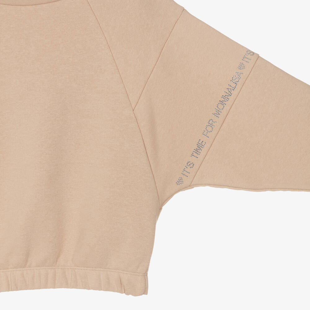 Monnalisa-Teen Girls Beige Diamanté Sweatshirt | Childrensalon Outlet