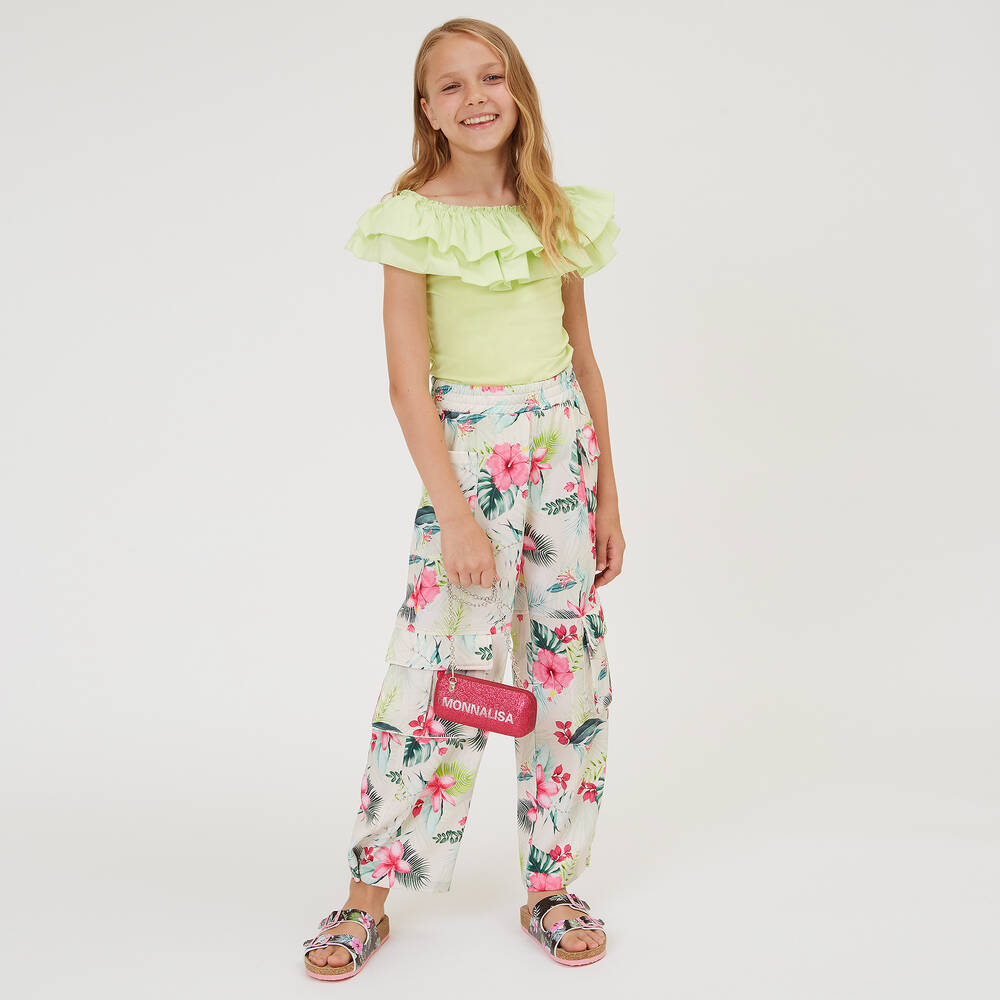 Monnalisa-Teen Girls Beige Floral Cargo Trousers | Childrensalon Outlet