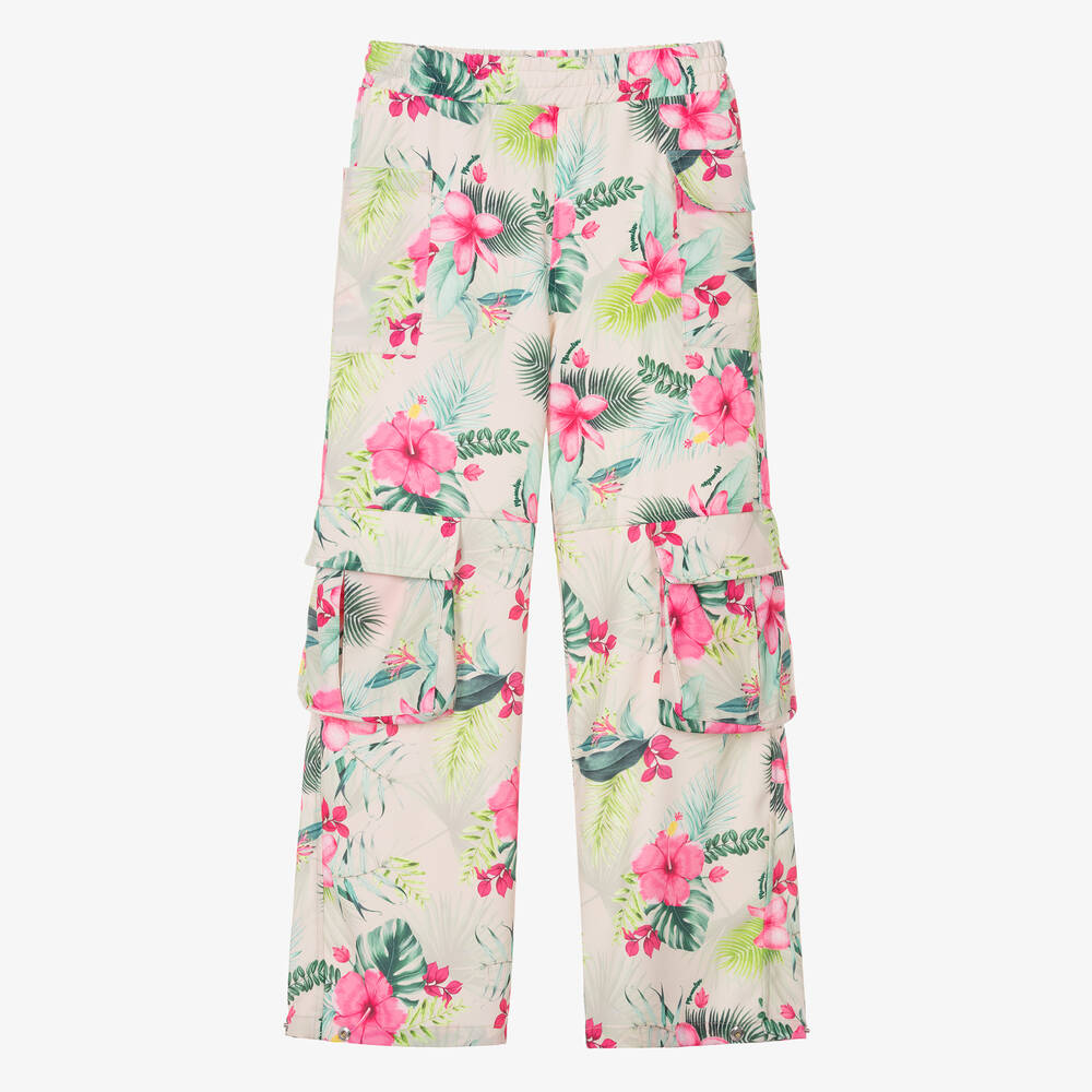 Monnalisa-Teen Girls Beige Floral Cargo Trousers | Childrensalon Outlet
