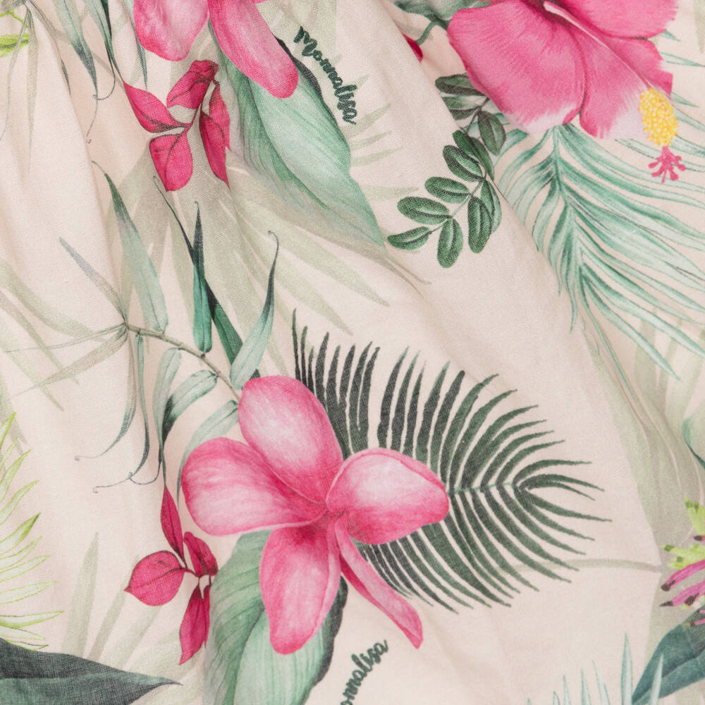 Monnalisa-فستان قطن لون بيج بطبعة ورود للمراهقات | Childrensalon Outlet