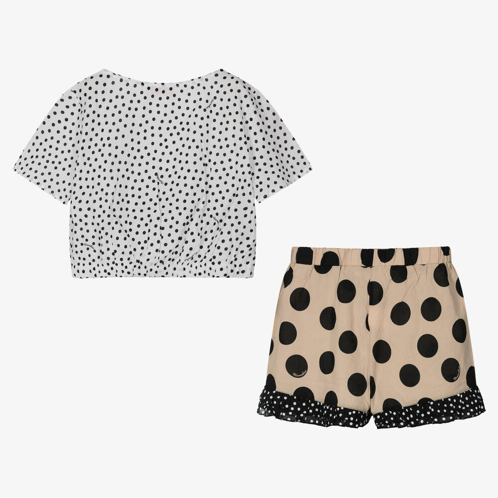 Monnalisa-Teen Girls Beige Polka Dot Cotton Shorts Set | Childrensalon Outlet