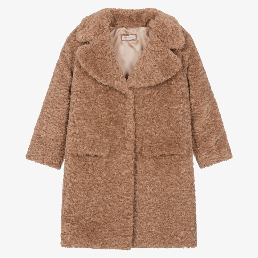 Monnalisa - Teen Girls Beige Teddy Fleece Coat | Childrensalon