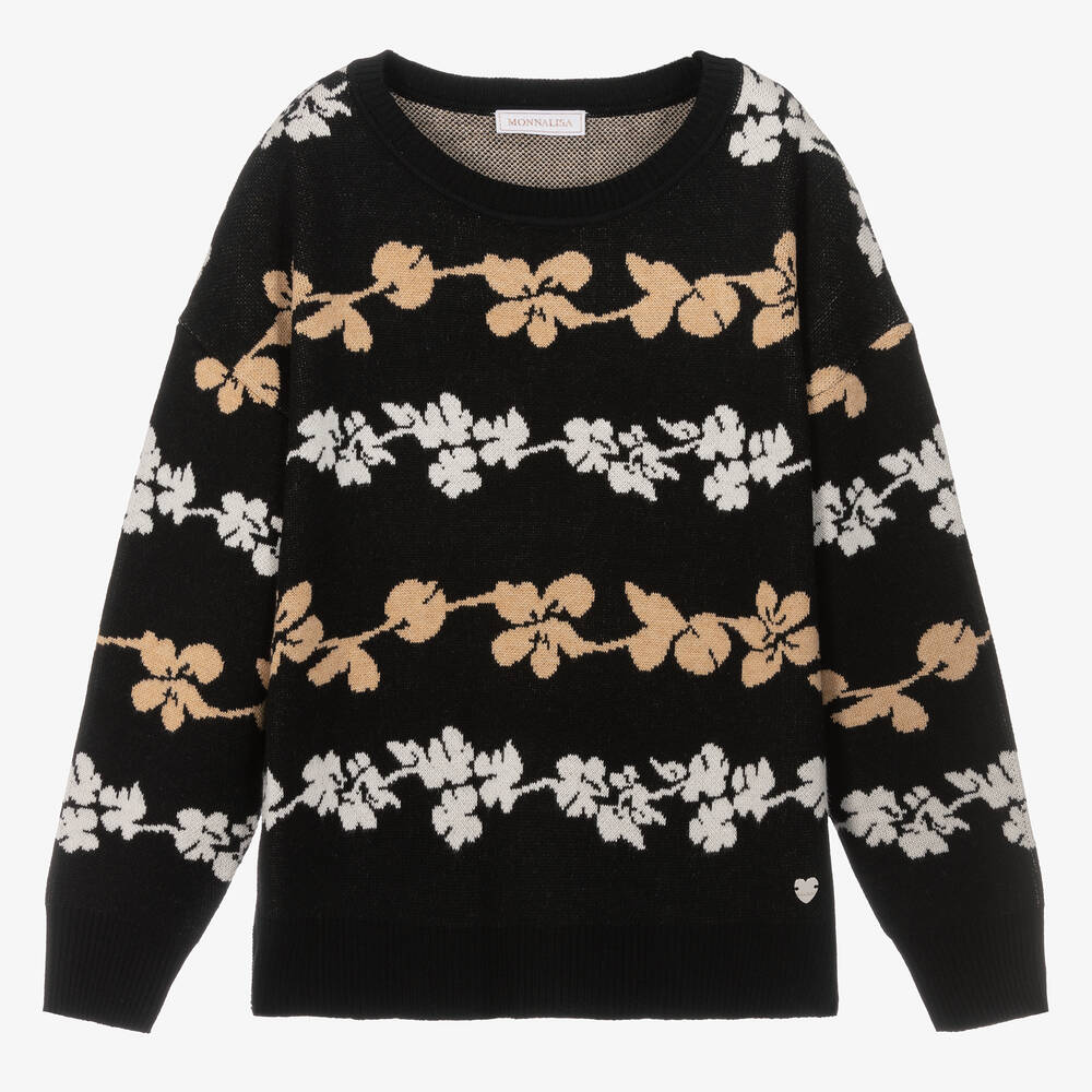 Monnalisa - Teen Girls Black & Beige Knit Sweater | Childrensalon
