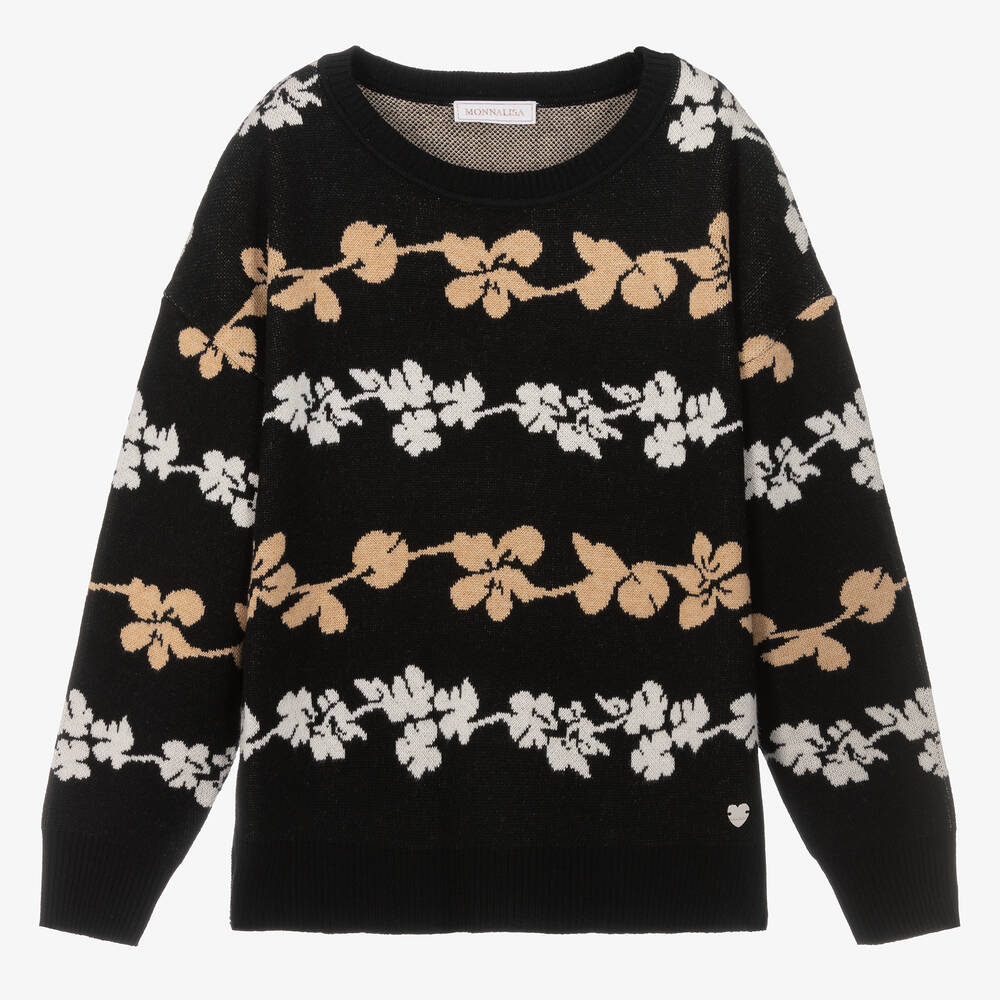 Monnalisa - Pull noir et beige Ado fille | Childrensalon