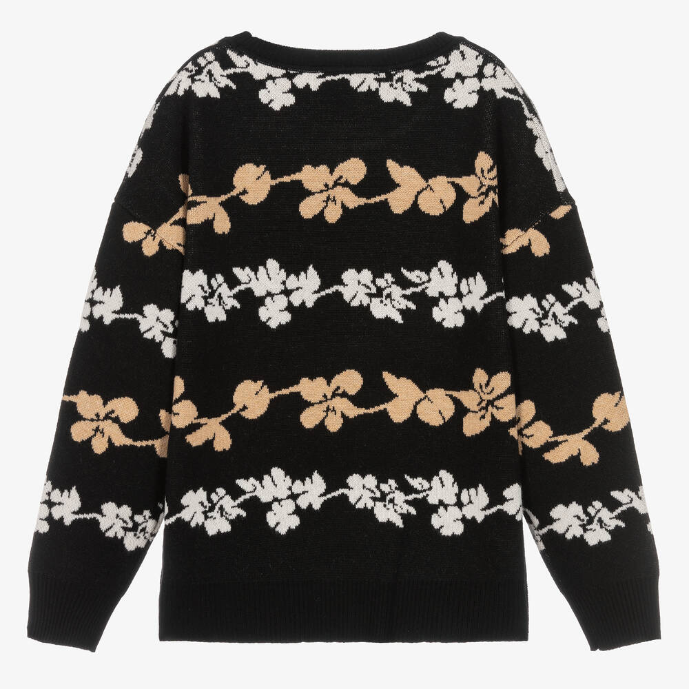 Monnalisa-Teen Girls Black & Beige Knit Sweater | Childrensalon Outlet