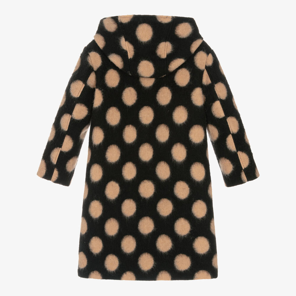Monnalisa Teen Girls Black Beige Polka Dot Coat Childrensalon Outlet