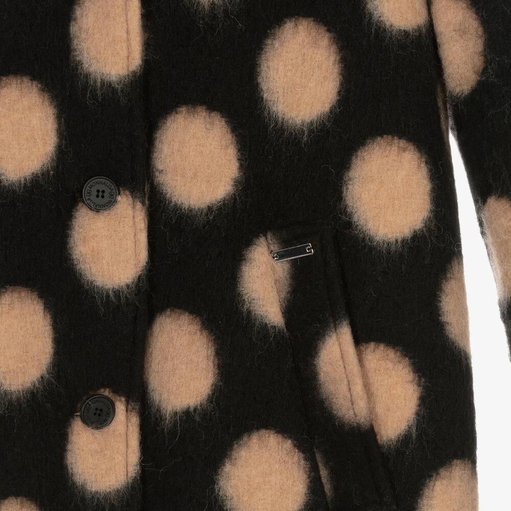 Monnalisa-Teen Girls Black & Beige Polka Dot Coat | Childrensalon Outlet