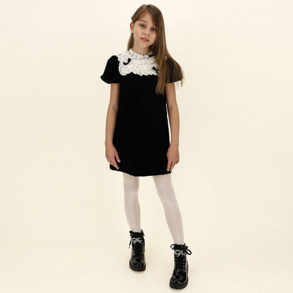 Monnalisa-Teen Girls Black Bow Dress | Childrensalon Outlet