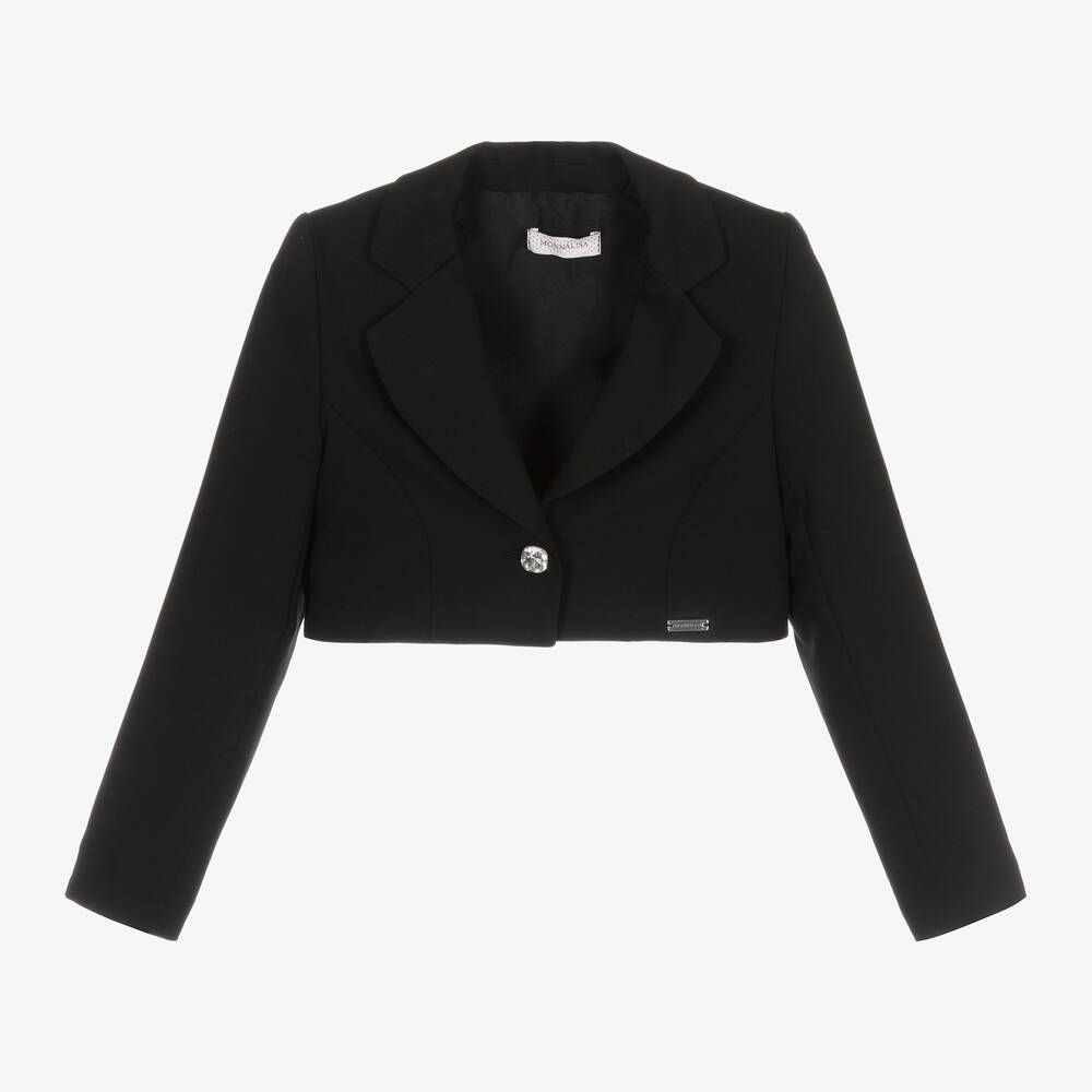 Monnalisa Teen Girls Black Cropped Viscose Blazer Childrensalon Outlet