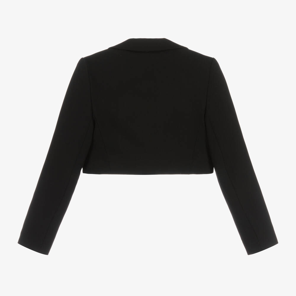 Monnalisa-Teen Girls Black Cropped Viscose Blazer | Childrensalon Outlet