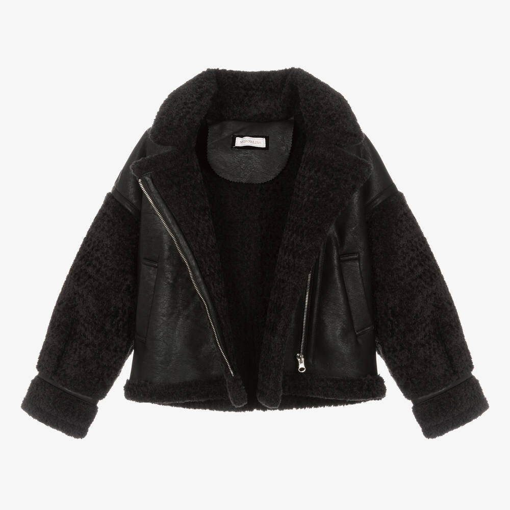 Monnalisa-Черная куртка-авиатор для девочек | Childrensalon Outlet