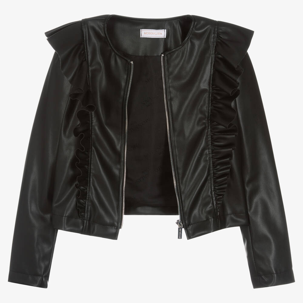 Monnalisa Teen Girls Black Faux Leather Jacket