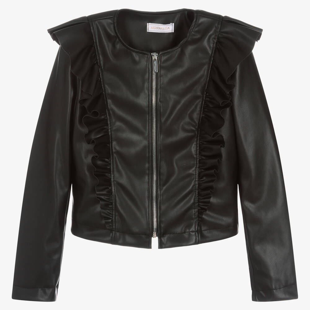 Monnalisa - Teen Girls Black Faux Leather Jacket | Childrensalon