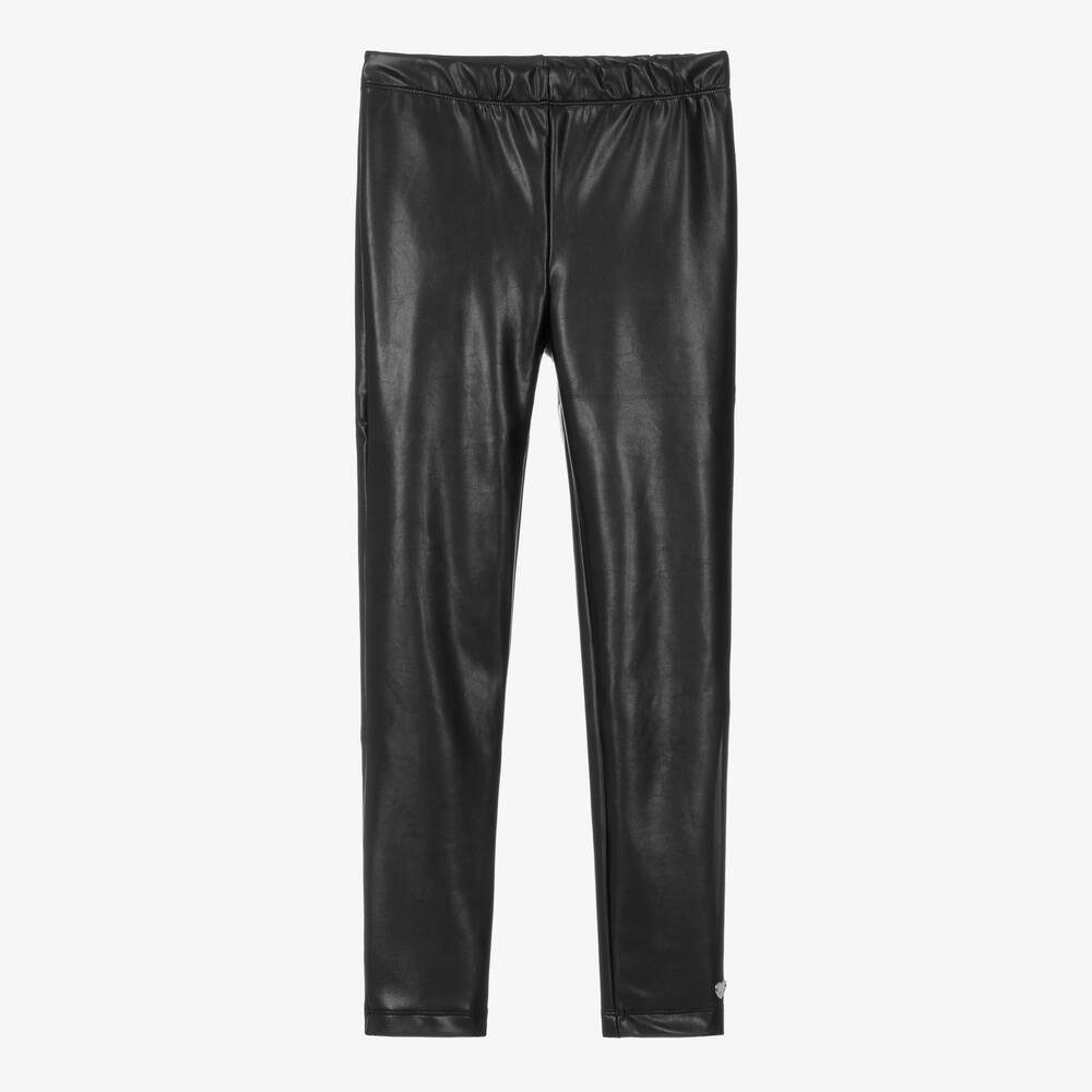 Monnalisa - Teen Girls Black Faux Leather Leggings | Childrensalon