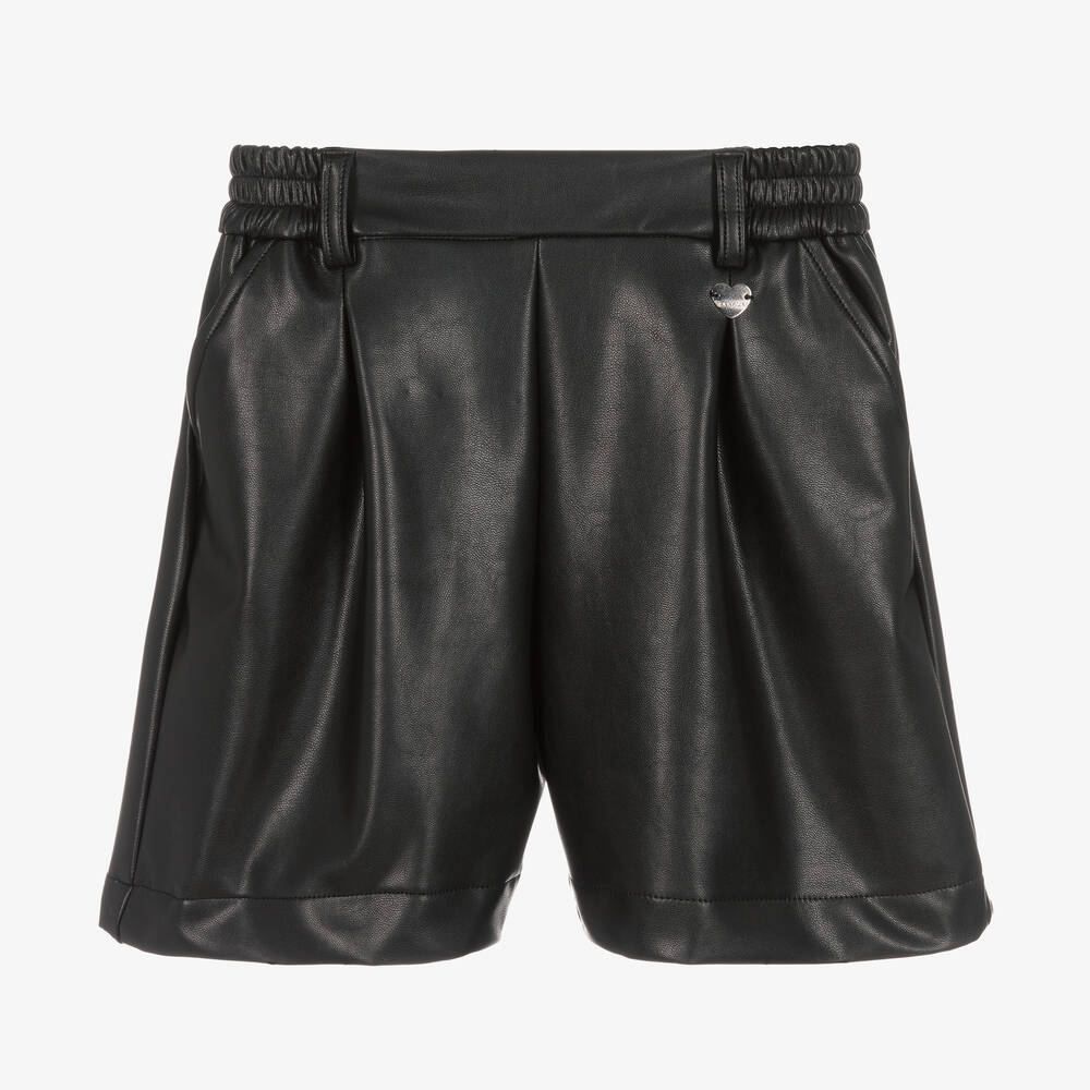 Monnalisa - Teen Girls Black Faux Leather Shorts | Childrensalon