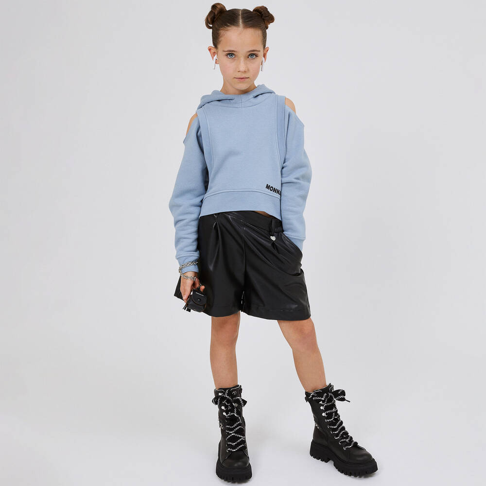 Monnalisa-Teen Girls Black Faux Leather Shorts | Childrensalon Outlet