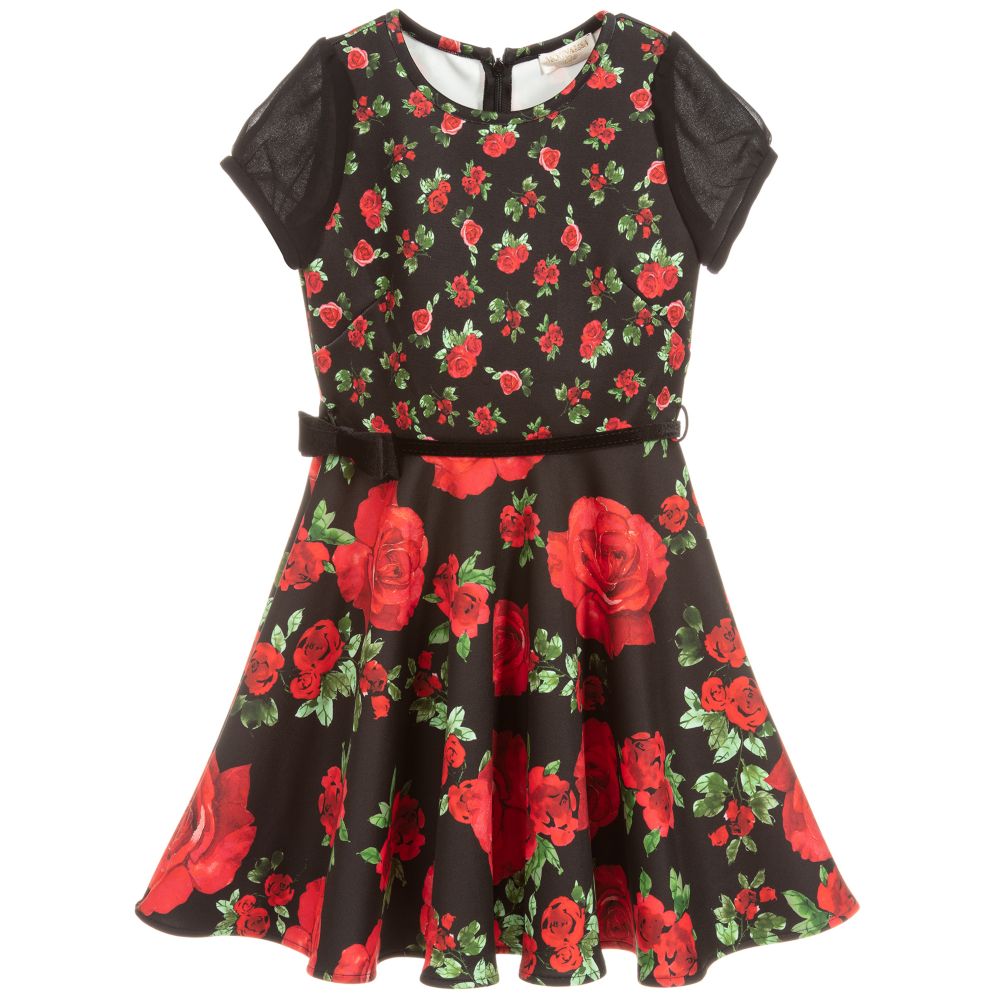 Monnalisa Chic - Teen Girls Black Floral Dress | Childrensalon