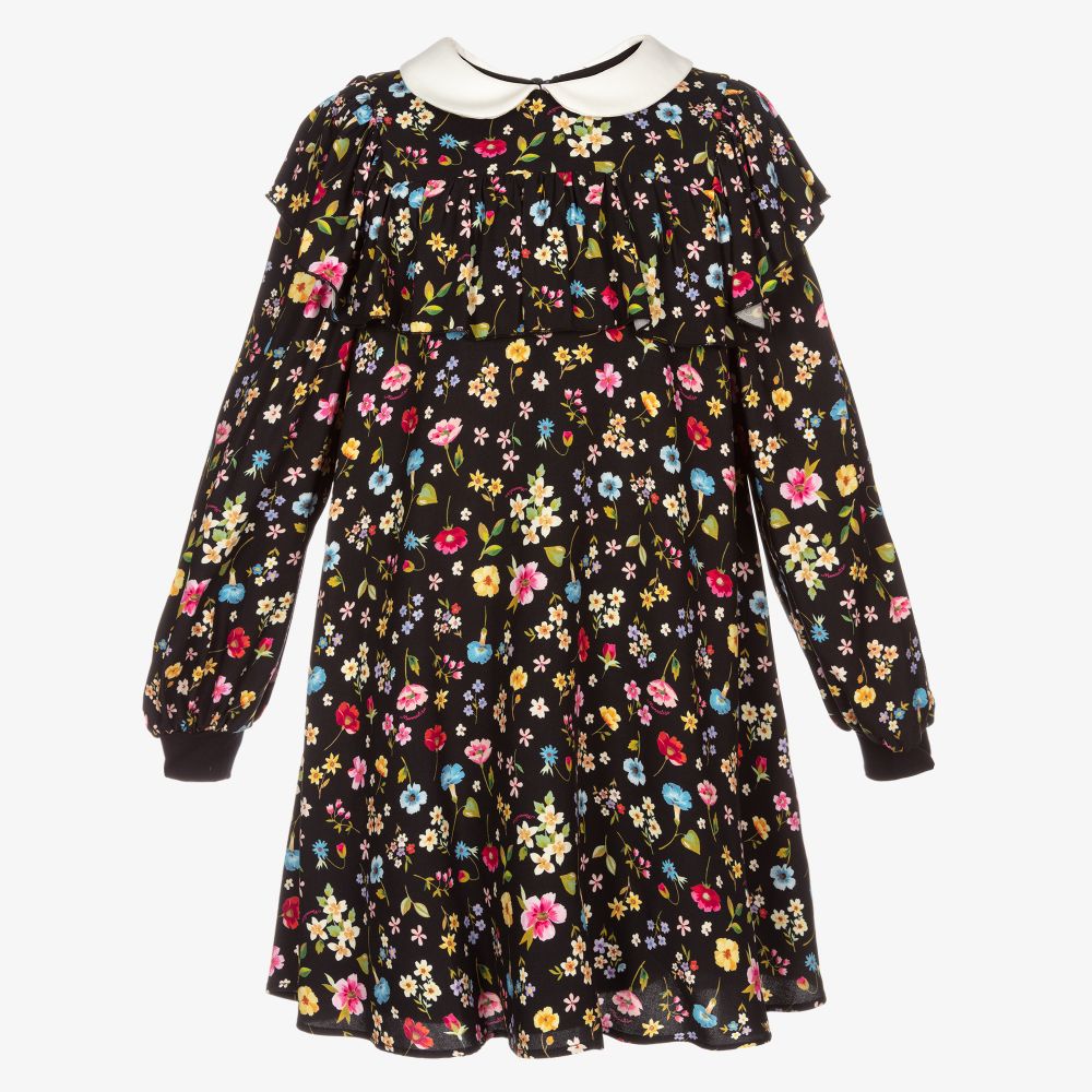 Monnalisa - Черное платье с цветами для подростков | Childrensalon