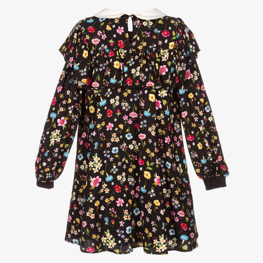 Monnalisa-Teen Girls Black Floral Dress | Childrensalon Outlet