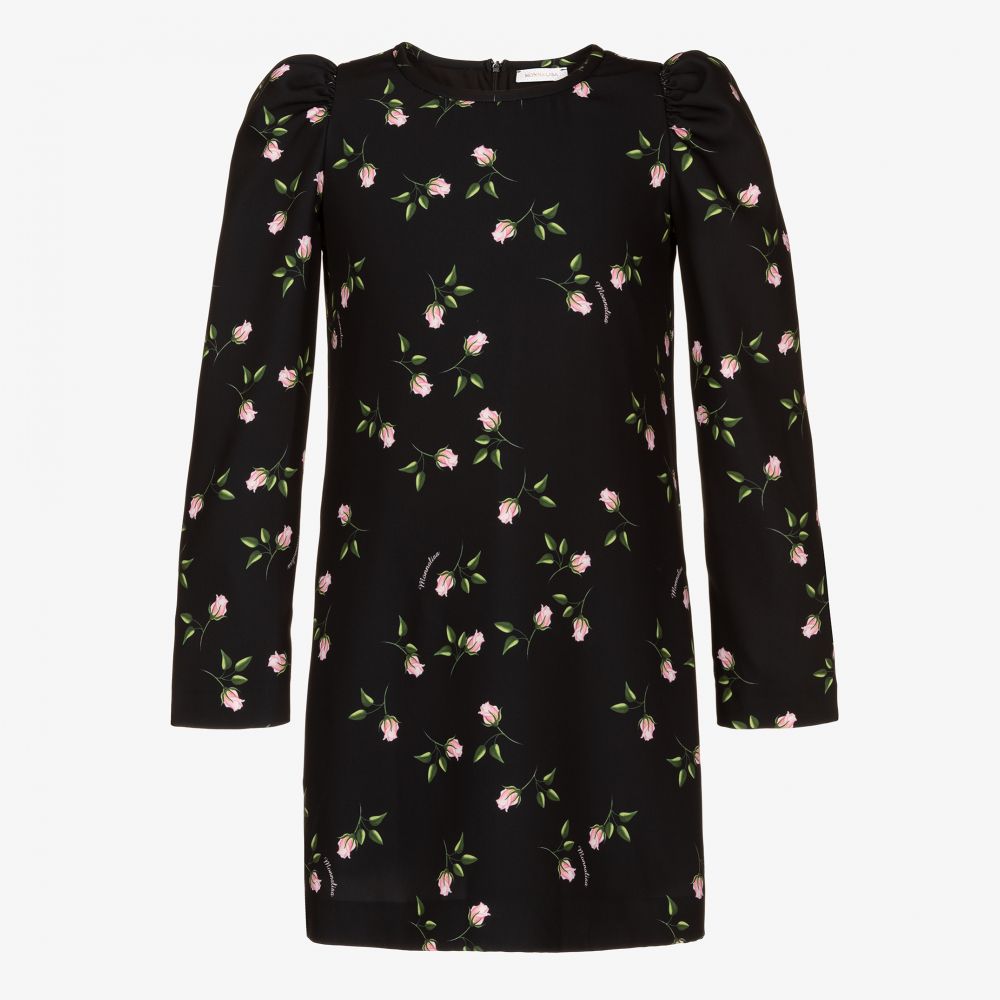 Monnalisa Teen Girls Black Floral Dress Childrensalon Outlet