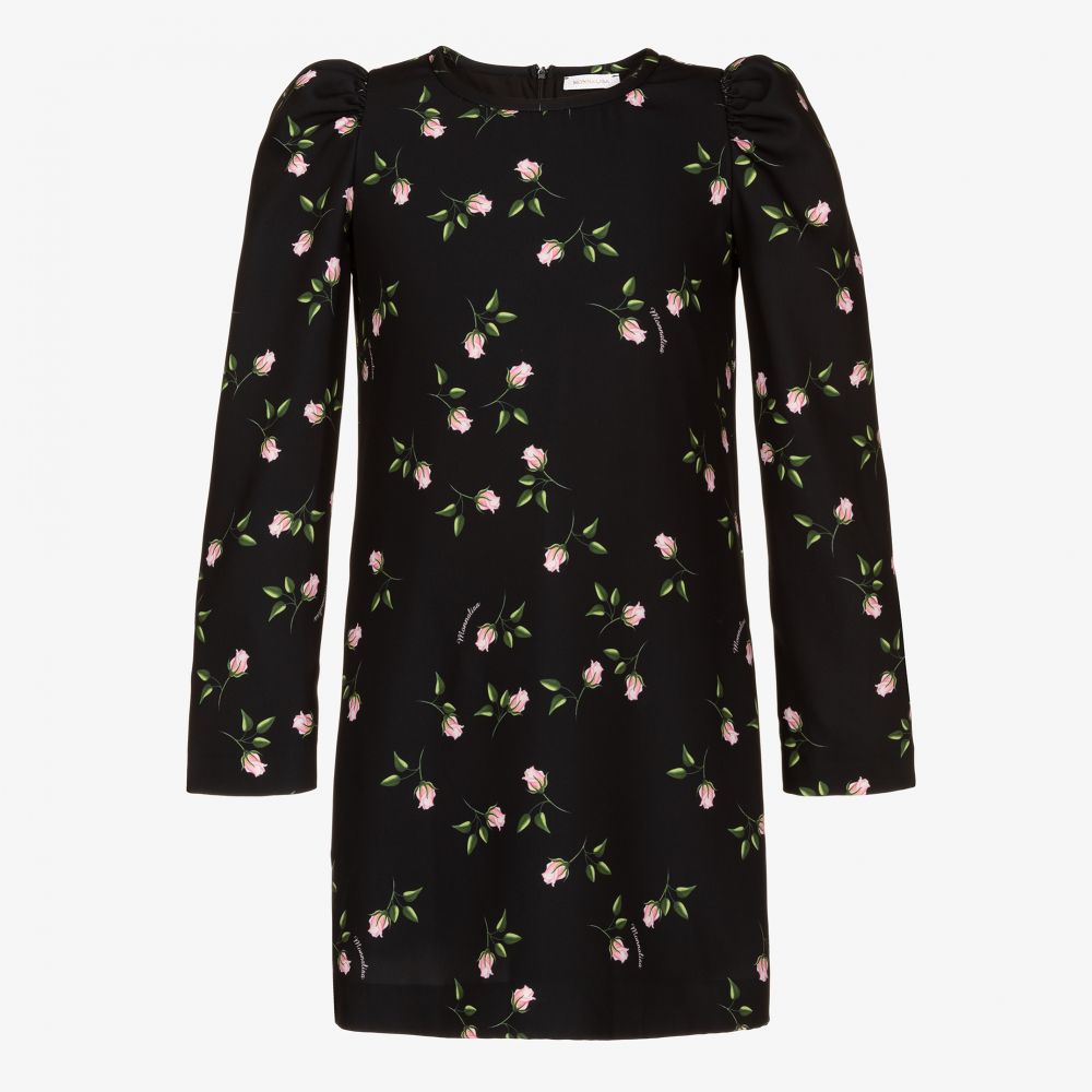 Monnalisa - Teen Girls Black Floral Dress | Childrensalon