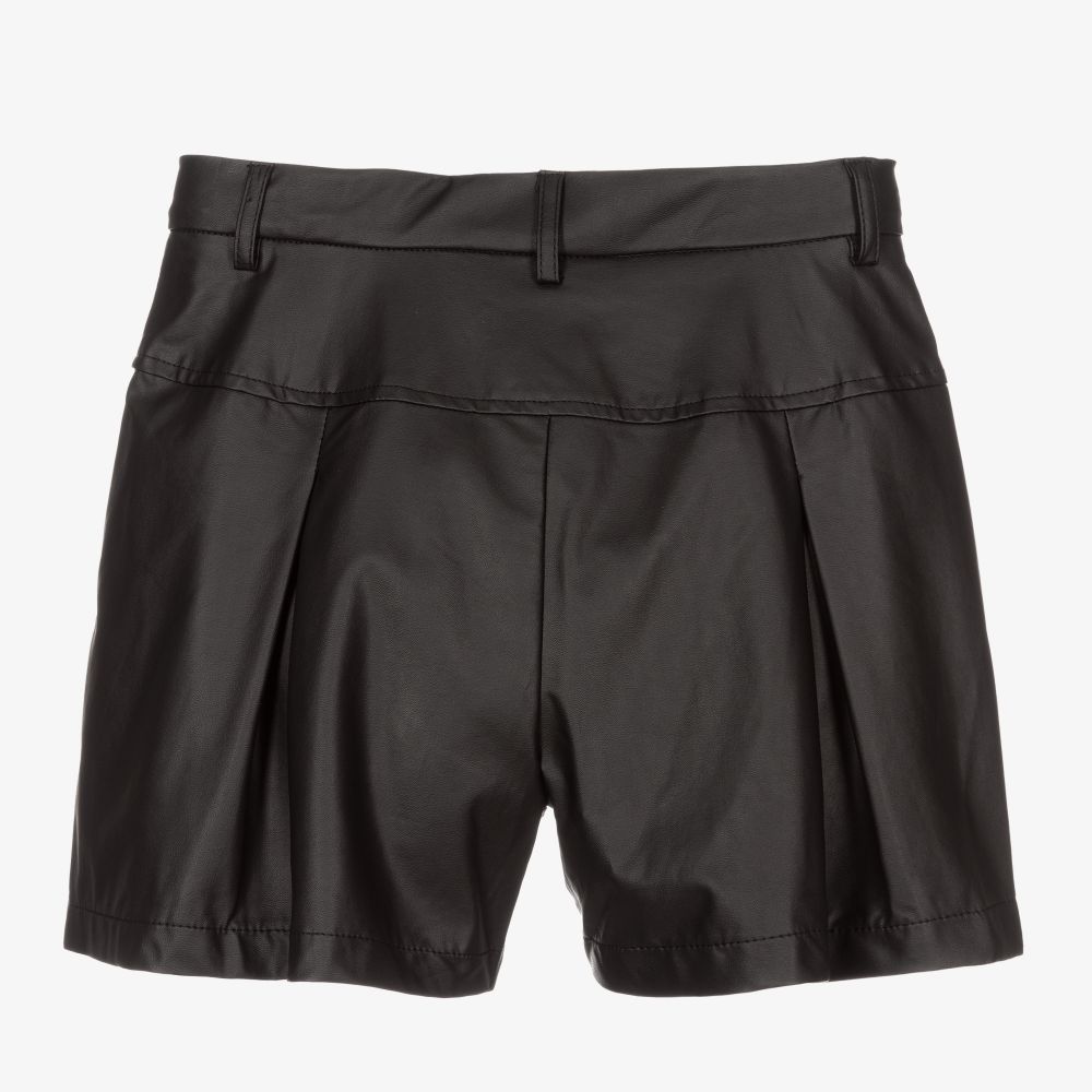 Monnalisa-شورت تينز بناتي جلد صناعي لون أسود | Childrensalon Outlet