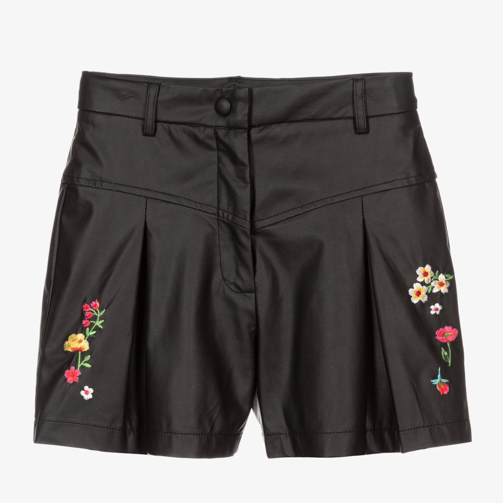 Monnalisa - Teen Girls Black Floral Shorts | Childrensalon