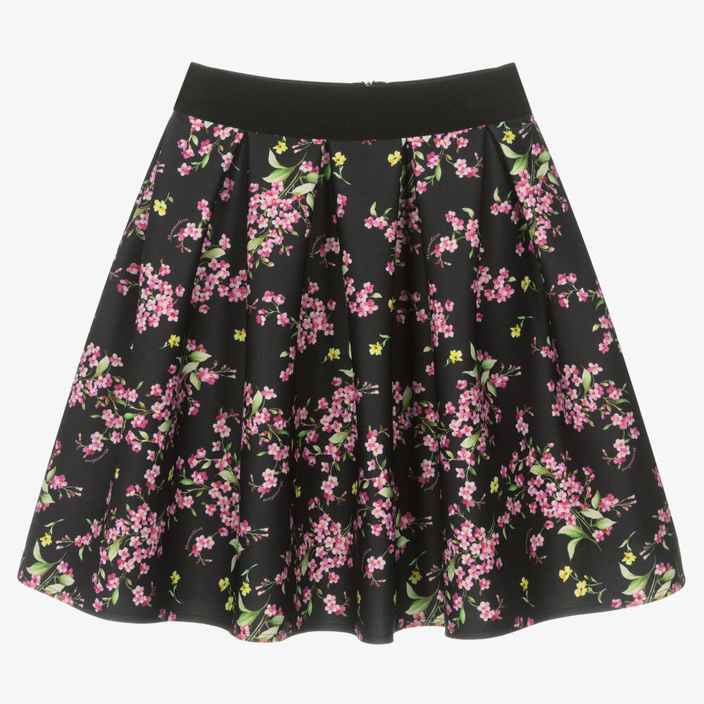 Monnalisa - Teen Girls Black Floral Skirt | Childrensalon