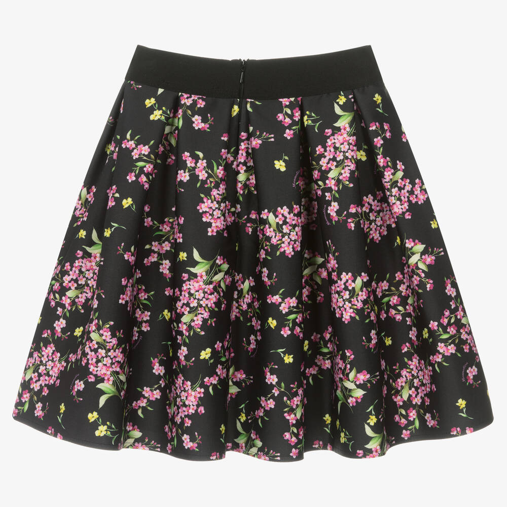 Monnalisa-Teen Girls Black Floral Skirt | Childrensalon Outlet