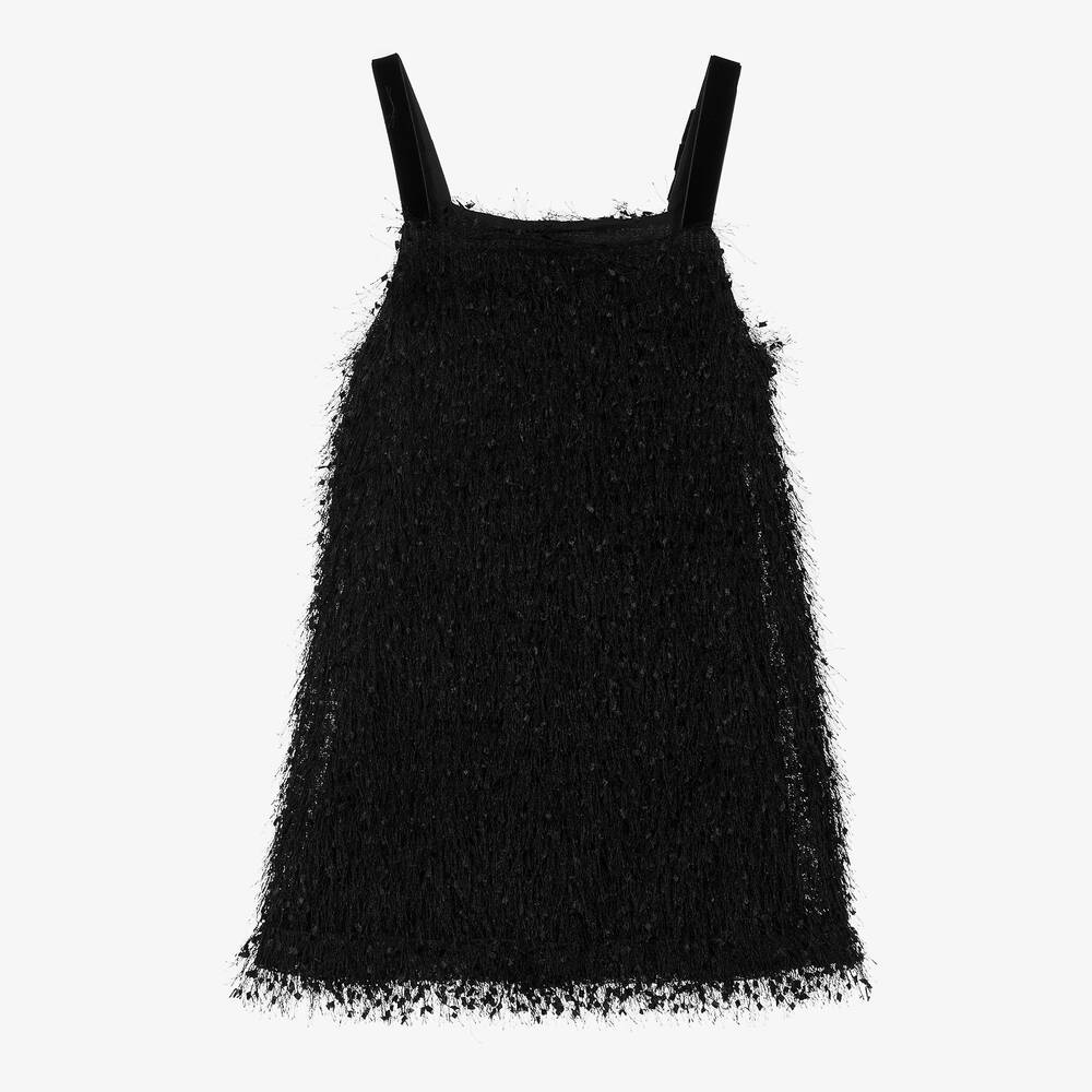 Monnalisa-Teen Girls Black Fringed Dress | Childrensalon Outlet