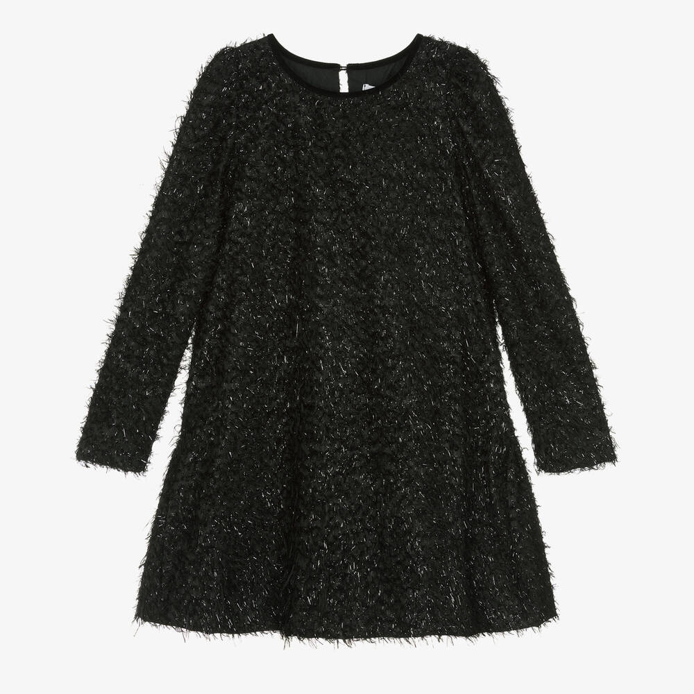 Monnalisa Шик-Черное платье из люрекса с бахромой | Childrensalon Outlet