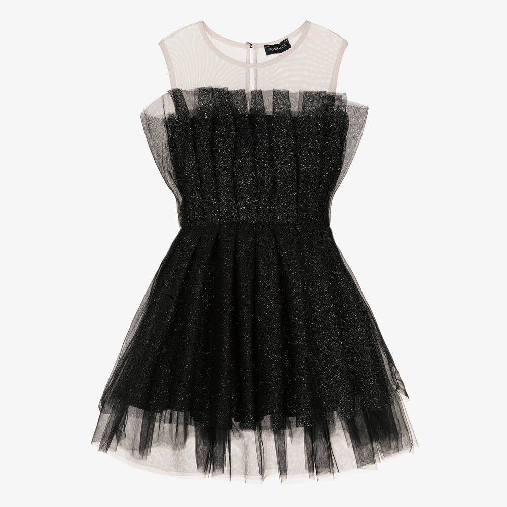 Monnalisa-Черное платье из тюля с блестками | Childrensalon Outlet